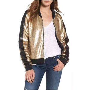 NWT $190 BLANKNYC GOLD SEQUIN BOMBER JACKET XS
